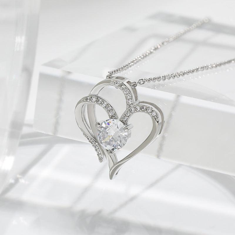 Zircon Double Love Necklace With Rhinestones - HEPSIBAH SHOP