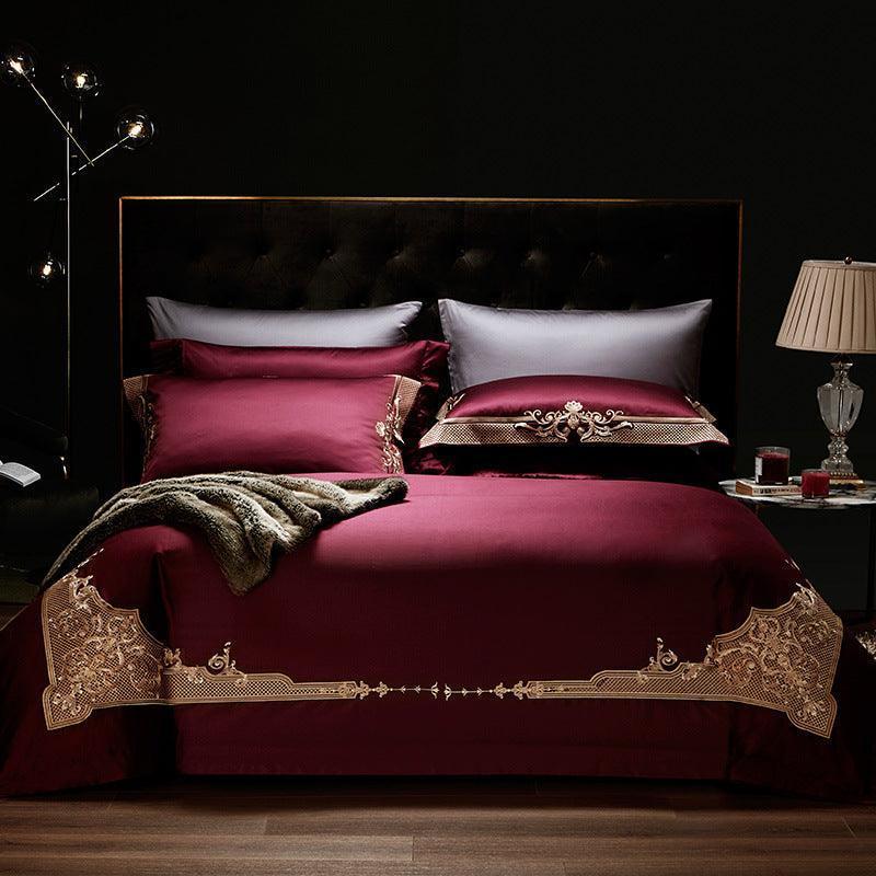 Four-piece Luxury Burgundy Wedding Bed - HEPSIBAH SHOP