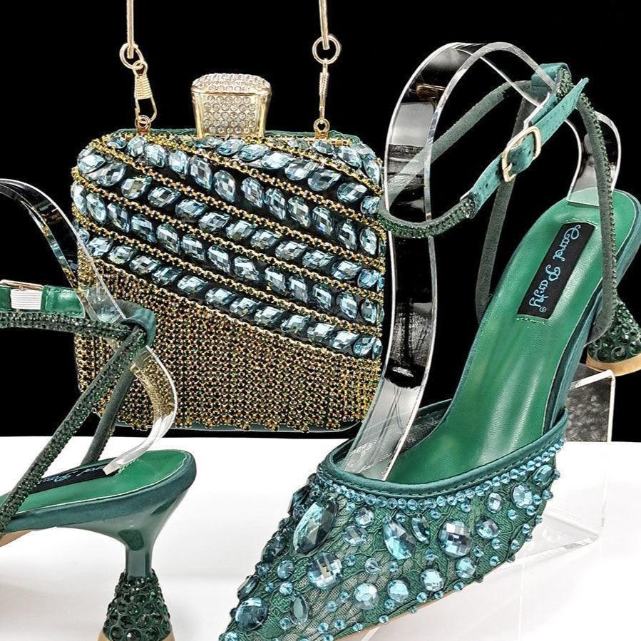 Large Rhinestone High Heel Sandals Three-dimensional Tassel Handbag Set - HEPSIBAH SHOP