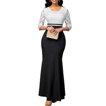 Fashion Lace Black And White Patchwork Slim Bag Buttock Dress Women - HEPSIBAH SHOP