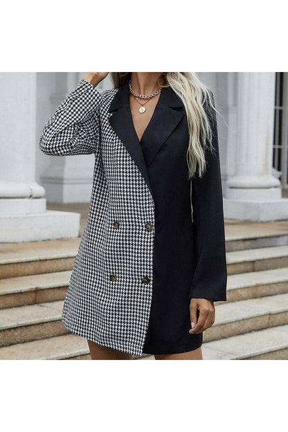 Women's Black And White Plaid Suit Jacket Women - HEPSIBAH SHOP