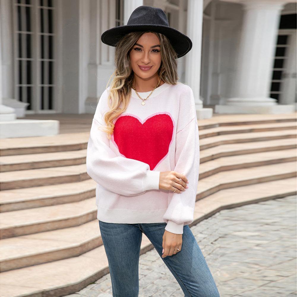 Round Neck Love Pullover Sweater - HEPSIBAH SHOP