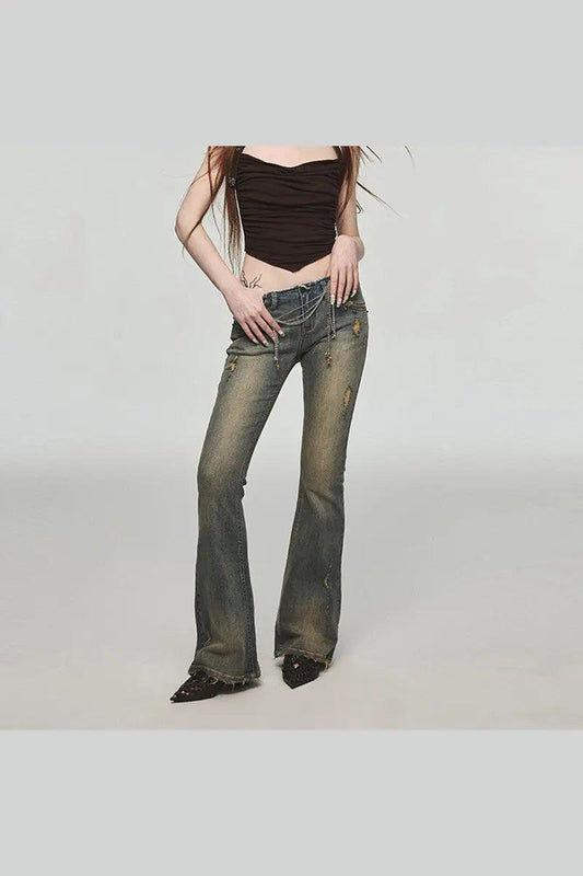 Vintage Washed Distressed Straight Leg Jeans - HEPSIBAH SHOP