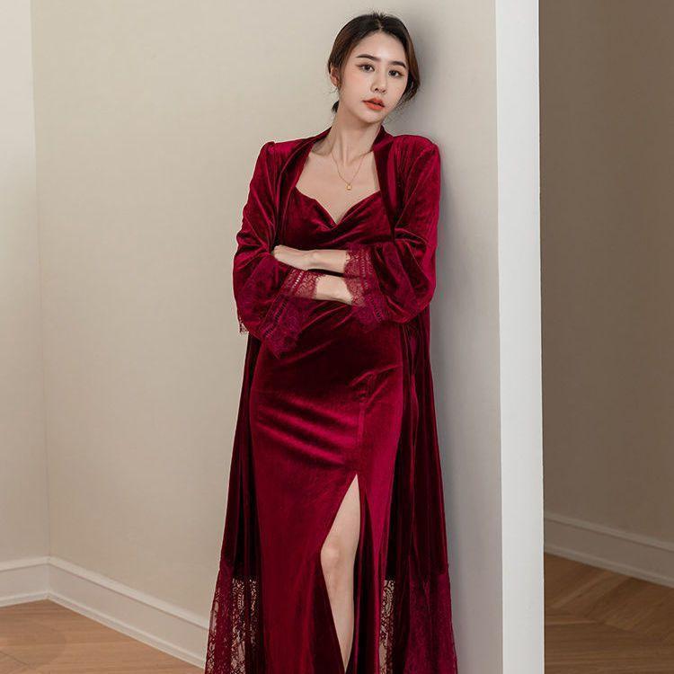 Velvet Morning & Night Gown Two-piece Set - HEPSIBAH SHOP