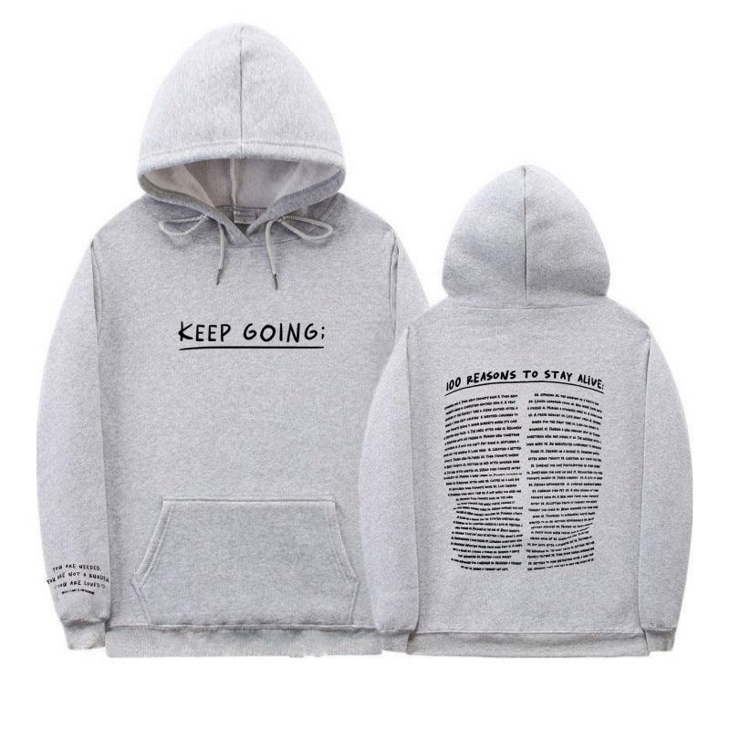 Printed Long-sleeved Drawstring Hooded Sweatshirt - HEPSIBAH SHOP