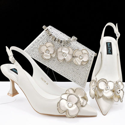 Women's Pointed Toe Shoes Bag Set Handmade Flower Decoration Simple Banquet Style - HEPSIBAH SHOP