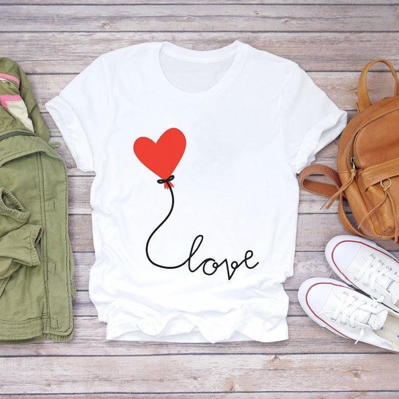 Watercolor Love Fashion Print Short-sleeved T-shirt Women's Trend - HEPSIBAH SHOP