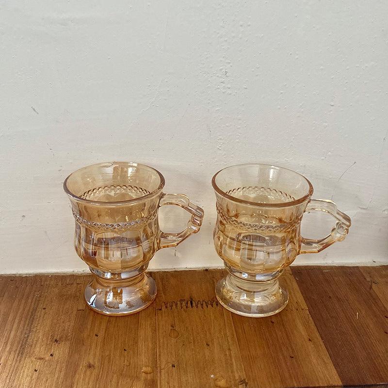 Mini Champagne Vintage Amber Glass Embossed Mugs