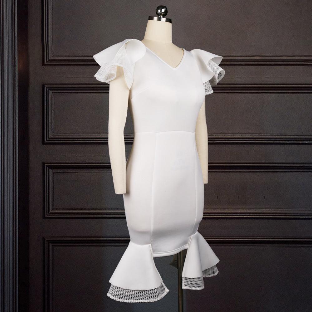 Plus Size Slim White Party Evening Gown - HEPSIBAH SHOP