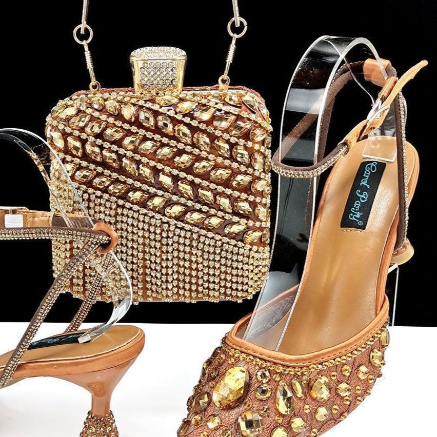 Large Rhinestone High Heel Sandals Three-dimensional Tassel Handbag Set - HEPSIBAH SHOP