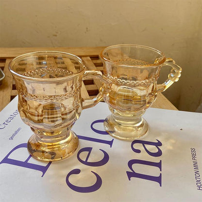 Mini Champagne Vintage Amber Glass Embossed Mugs