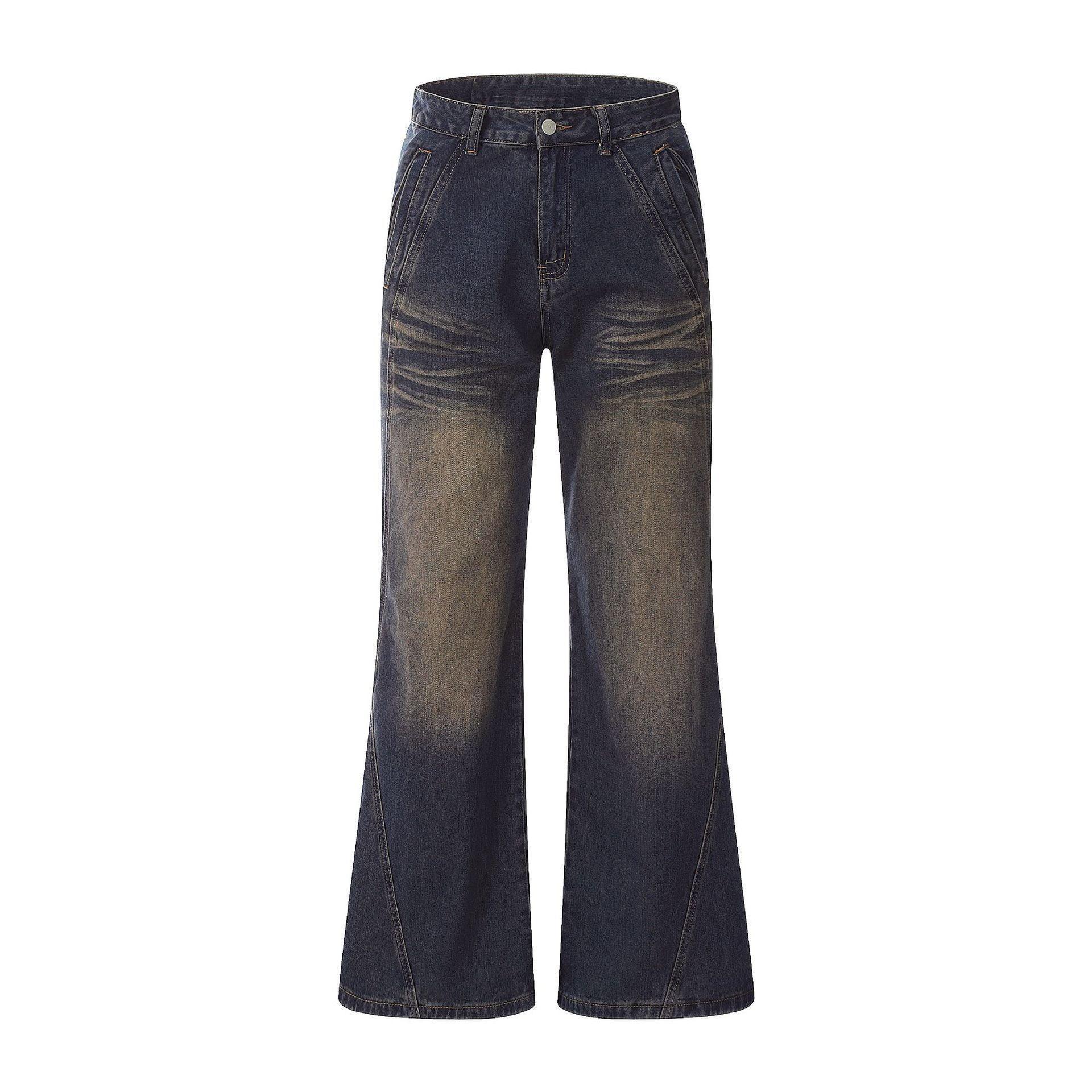 Retro Washed Dark Blue Straight Jeans - HEPSIBAH SHOP