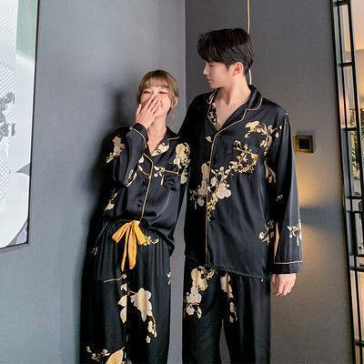 Black Imitation Silk Couple Pajama Set - HEPSIBAH SHOP