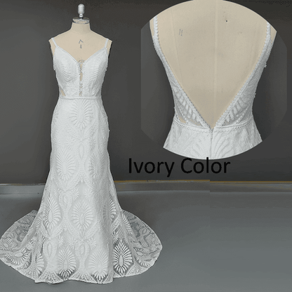 Vestido Bohemian Wedding Dress V Neck Lace - HEPSIBAH SHOP