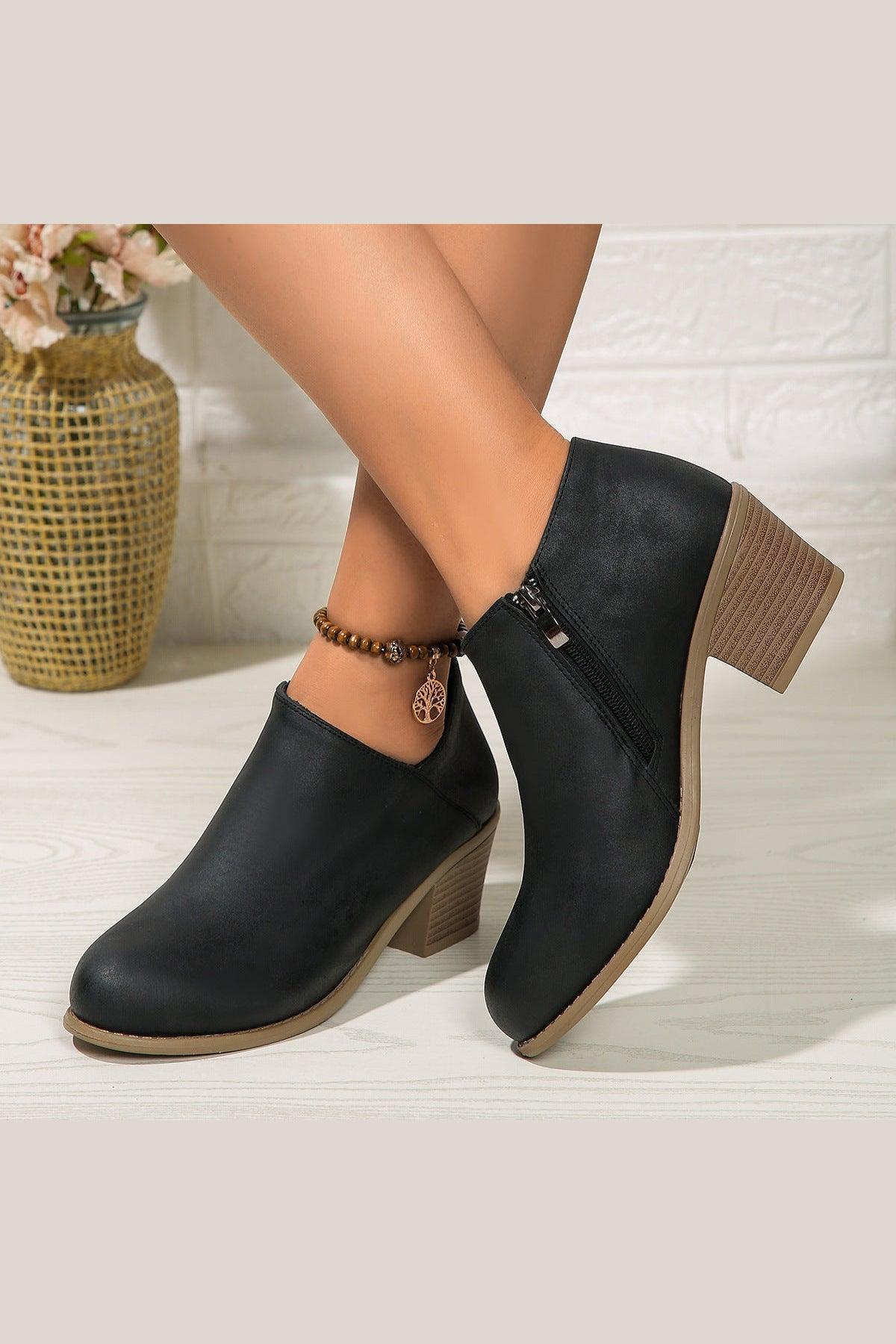 Chunky Heel Round Toe Ankle Boots - HEPSIBAH SHOP