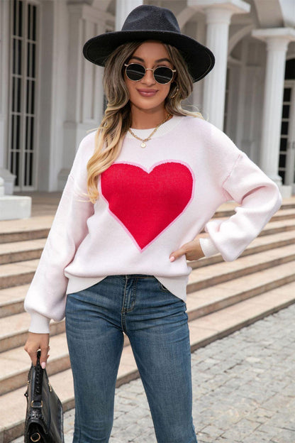 Round Neck Love Pullover Sweater - HEPSIBAH SHOP