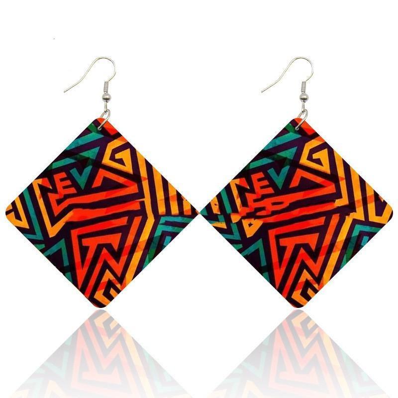 African Wooden Bohemian Square Earrings - HEPSIBAH SHOP