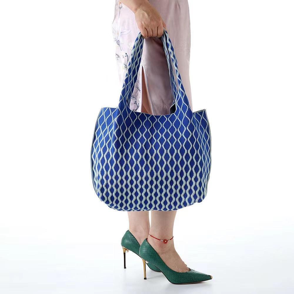 Good-looking Big Wave Flying Woven Bag Fashionable All-match Large Capacity Two-tone - HEPSIBAH SHOP