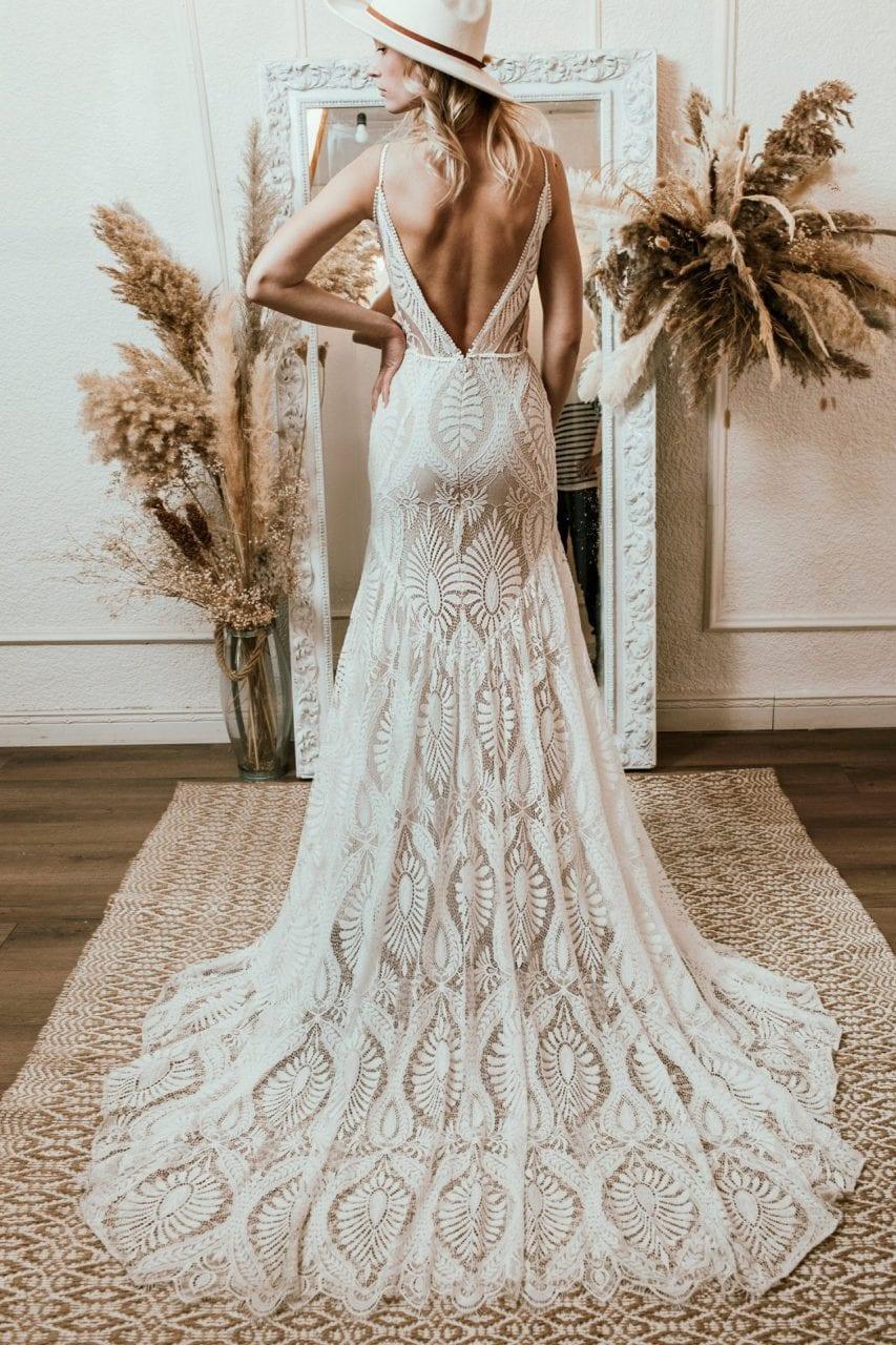 Vestido Bohemian Wedding Dress V Neck Lace - HEPSIBAH SHOP