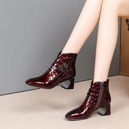 Burgundy High Heels Print Martin Boots - HEPSIBAH SHOP