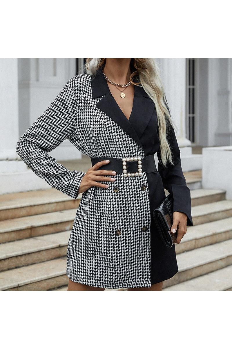 Women's Black And White Plaid Suit Jacket Women - HEPSIBAH SHOP