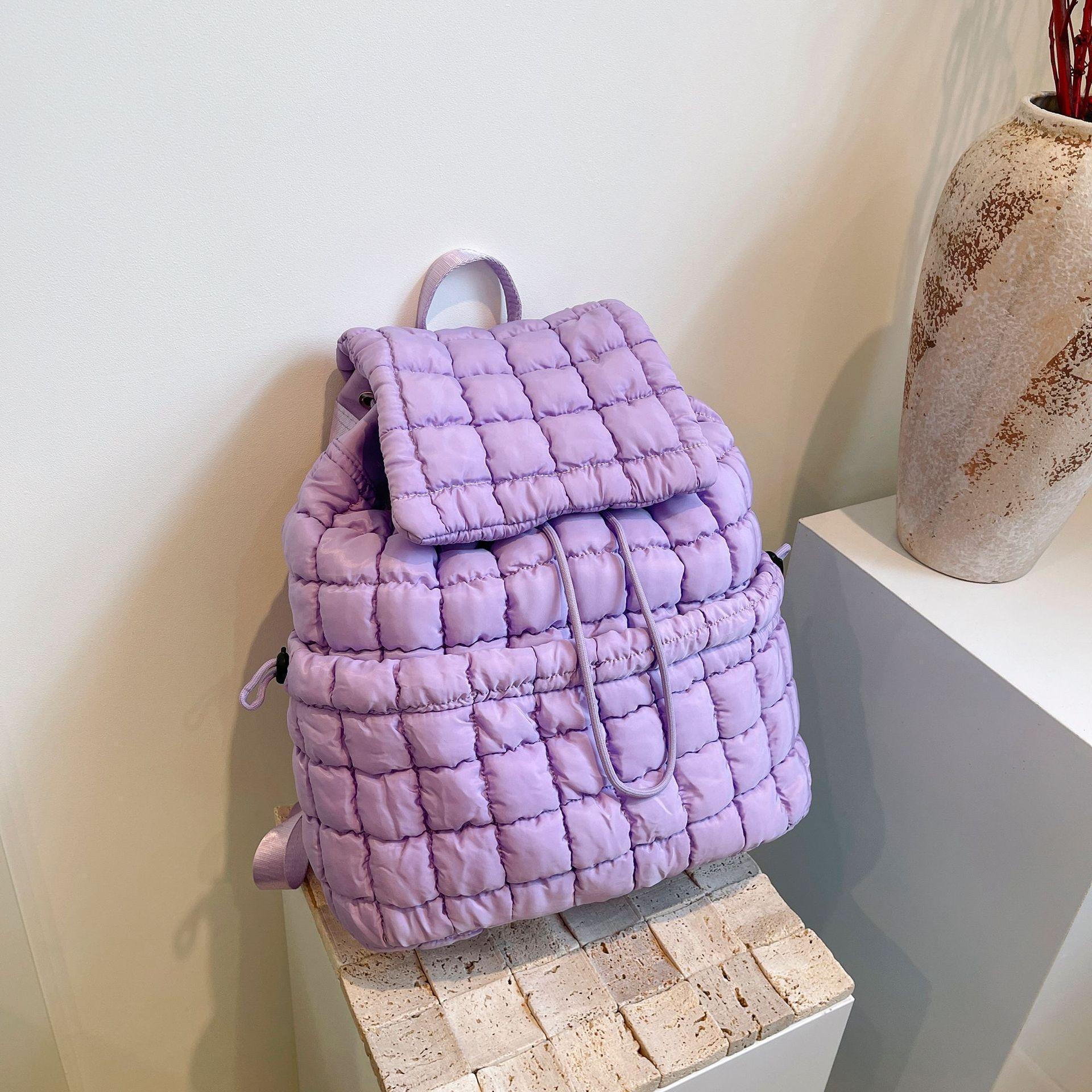 Candy Color Quilted Women Backpack Puffy Down Padded School Bag Large Cotton Travel Back Pack Bags For Women Plaids Shoulder Bag - HEPSIBAH SHOP