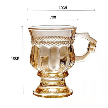 Mini Champagne Vintage Amber Glass Embossed Mugs