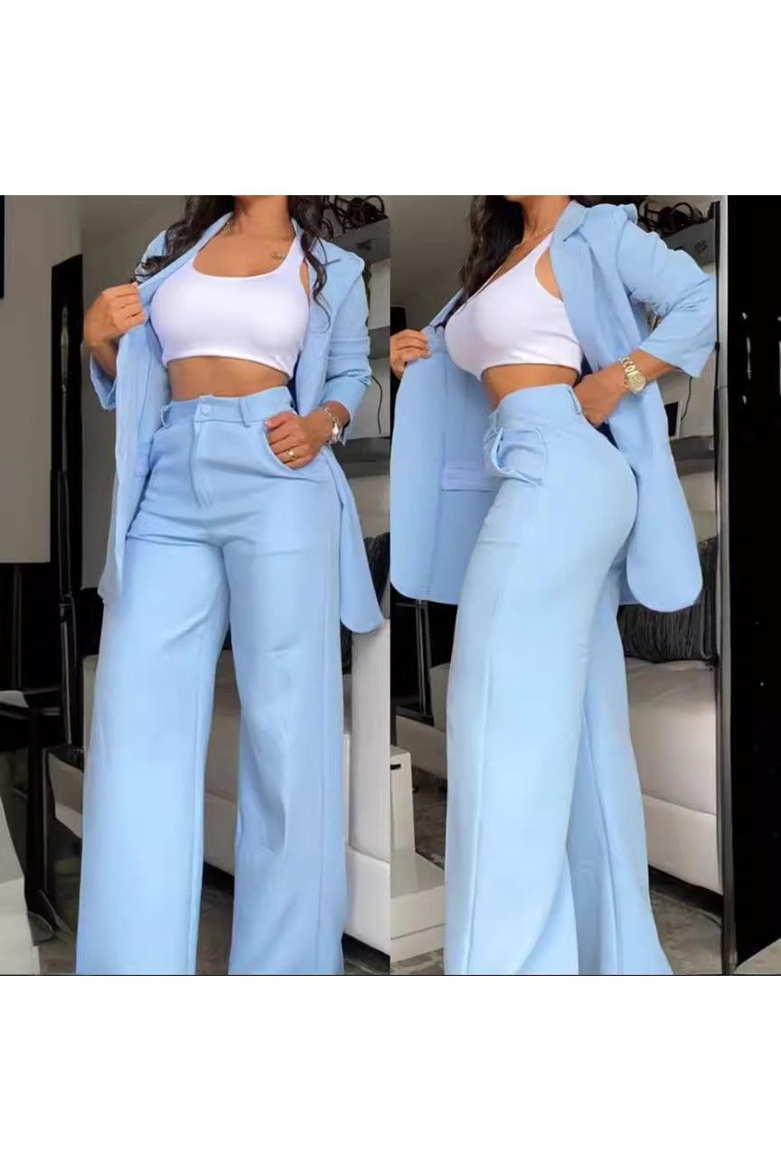 Pure Color Split Sleeve Lapel Suit Straight-leg Pants Suit Women - HEPSIBAH SHOP