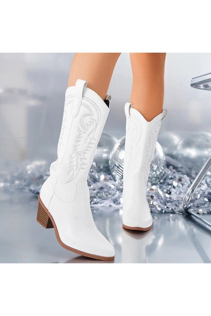 White Knight Boots Pointed Toe Square Heels - HEPSIBAH SHOP