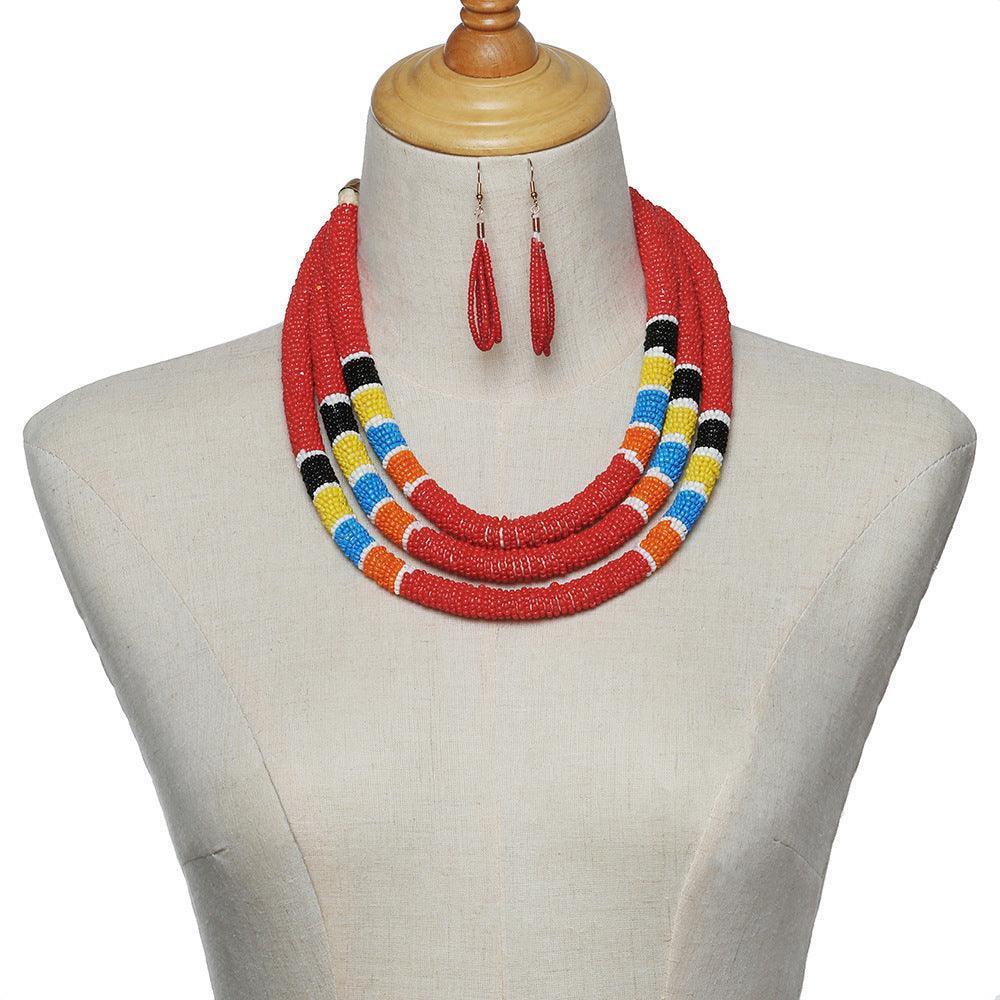 African Pattern Colorful Rice Bead Necklace - HEPSIBAH SHOP