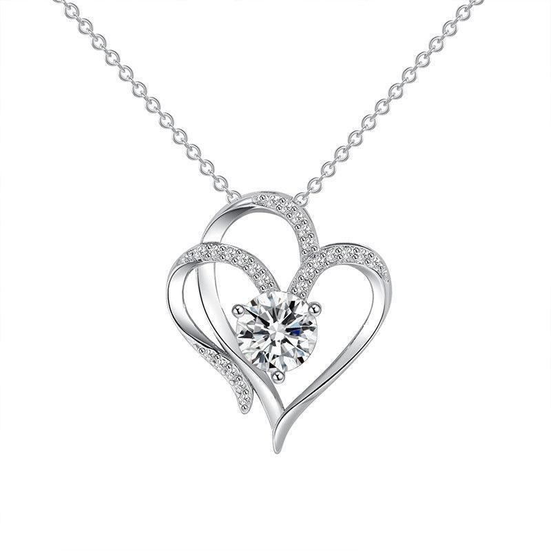 Zircon Double Love Necklace With Rhinestones - HEPSIBAH SHOP