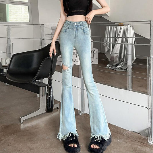 Fringed Burr Slightly Flared Jeans Women - HEPSIBAH SHOP