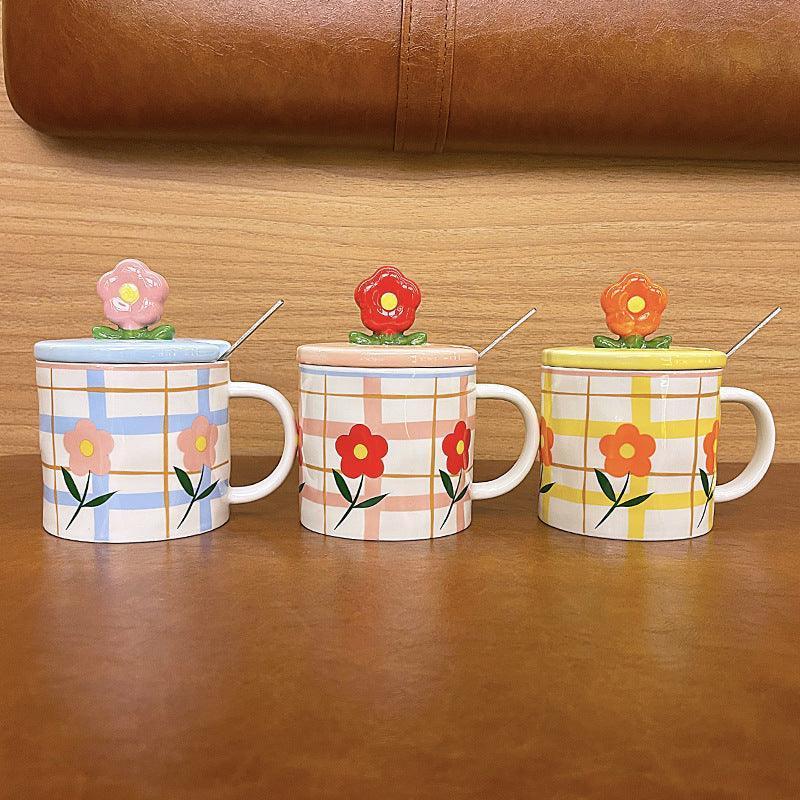 Ceramic Cups With Lid And Spoon For Lovers High Appearance Level Mugs