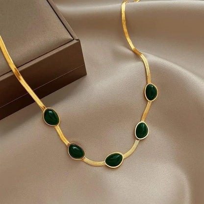 Fashion Jewelry Green Stone Crystal Snake Chain Necklace - HEPSIBAH SHOP