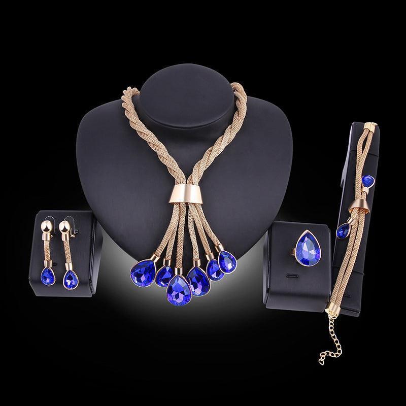 Necklac Earrings Jewellery Set Four-piece Gilded - HEPSIBAH SHOP