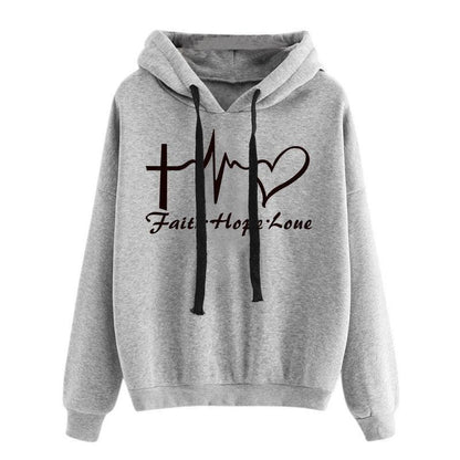 Heart Print Hoodie Sweatshirt Tops - HEPSIBAH SHOP