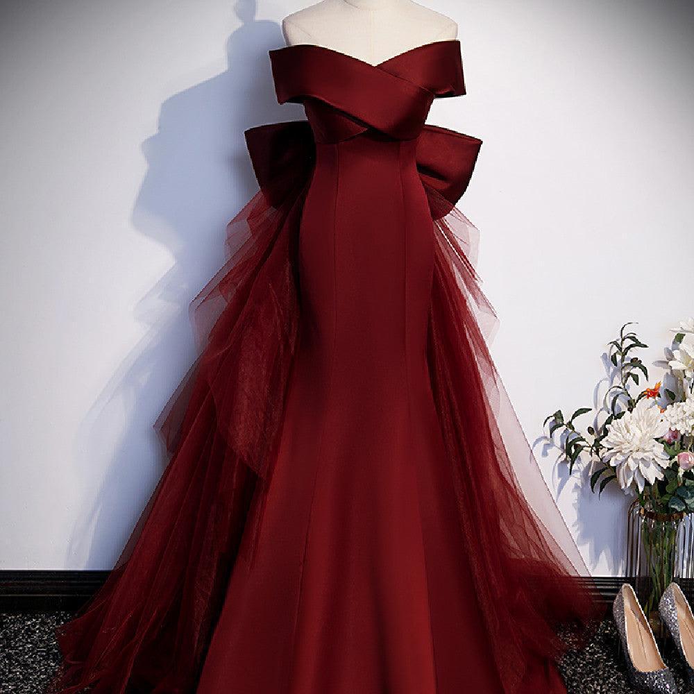 Wine Red Fish Tail Evening Dress - HEPSIBAH SHOP