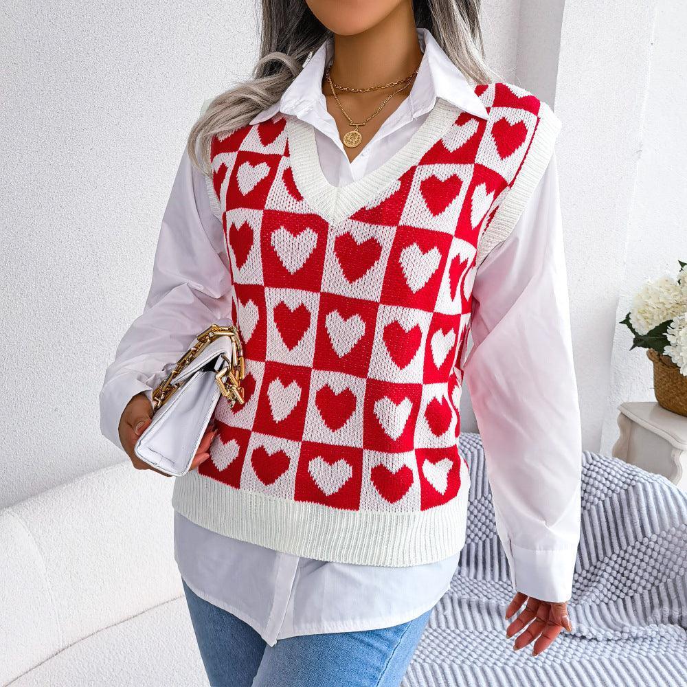 College Style Heart Knitted Vest Sweater - HEPSIBAH SHOP