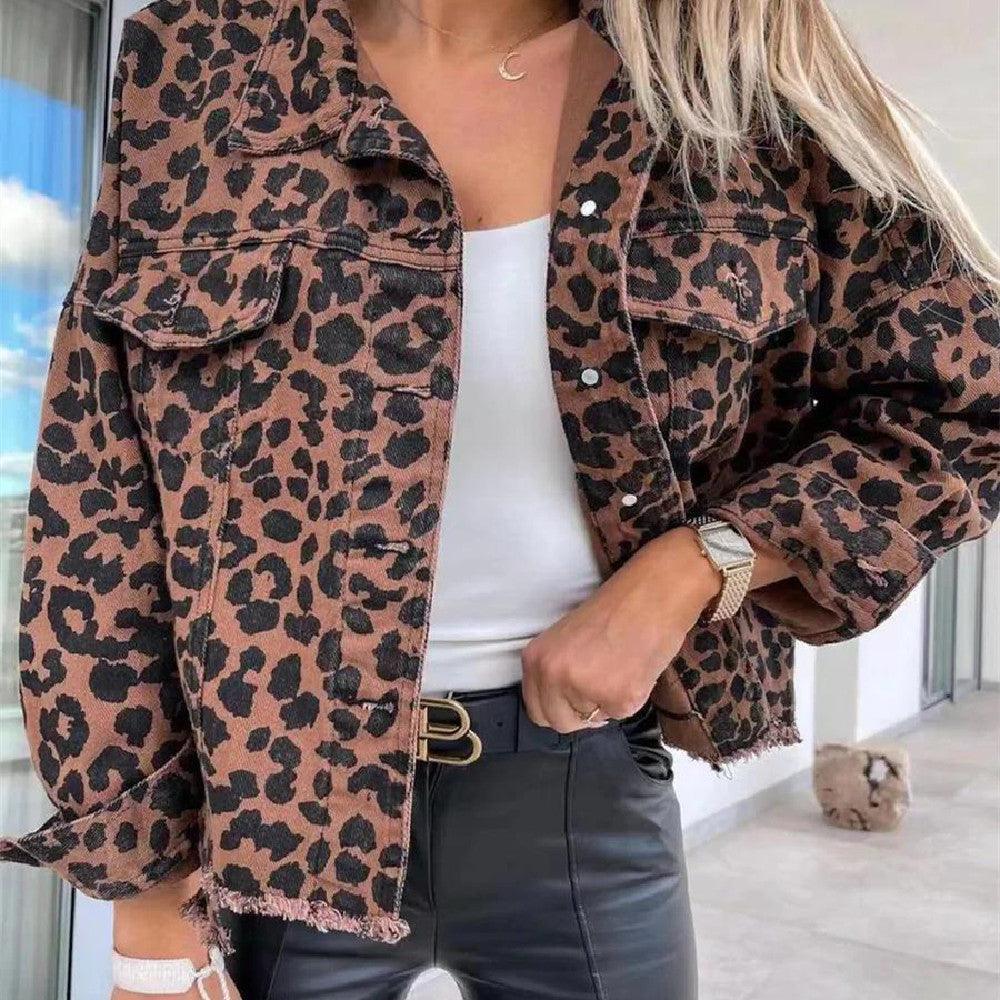 Women's Printed Denim Leopard Print Jacket - HEPSIBAH SHOP