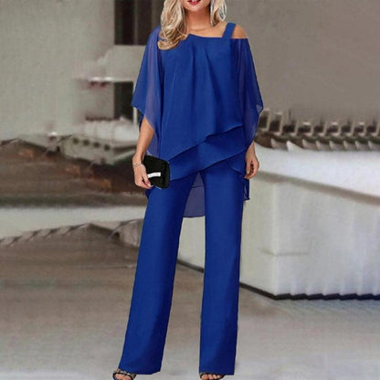 Solid Loose Irregular Suits Batwing Sleeve Top And Straight Trousers Outfits Womens Clothing - HEPSIBAH SHOP