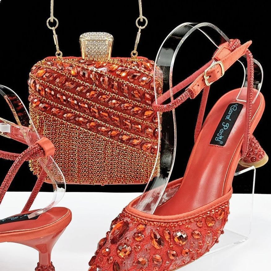 Large Rhinestone High Heel Sandals Three-dimensional Tassel Handbag Set - HEPSIBAH SHOP