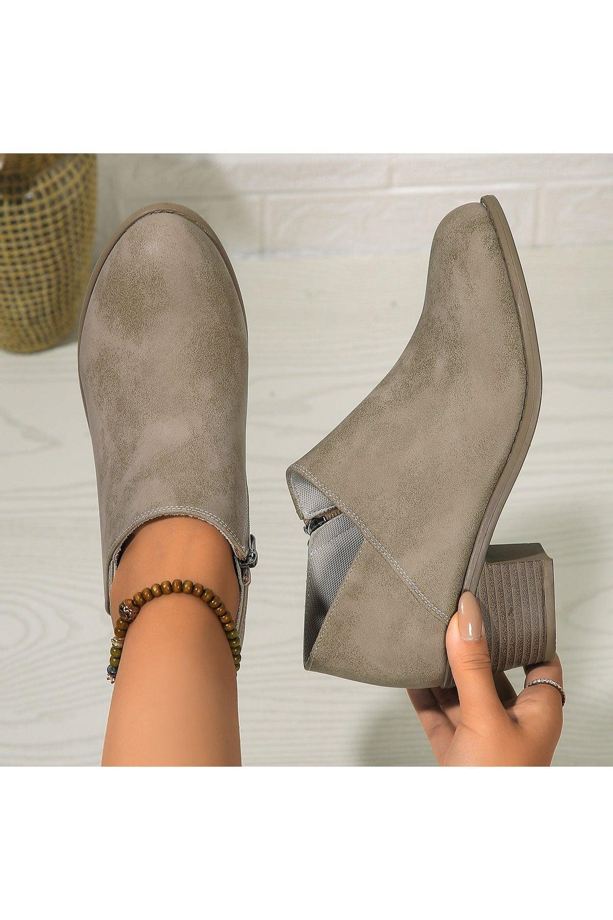 Chunky Heel Round Toe Ankle Boots - HEPSIBAH SHOP