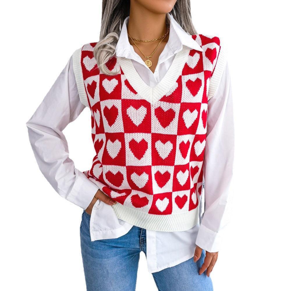 College Style Heart Knitted Vest Sweater - HEPSIBAH SHOP