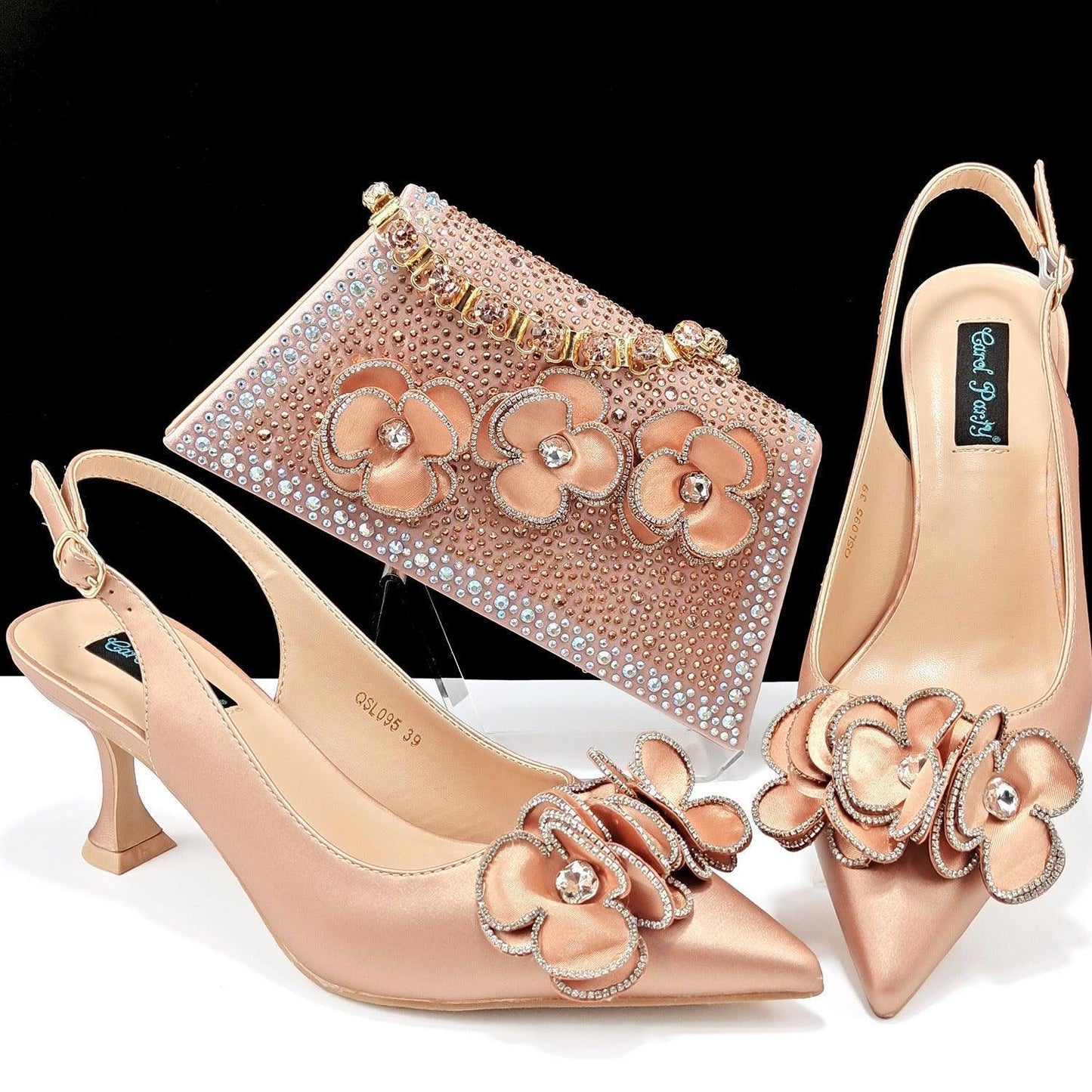 Women's Pointed Toe Shoes Bag Set Handmade Flower Decoration Simple Banquet Style - HEPSIBAH SHOP