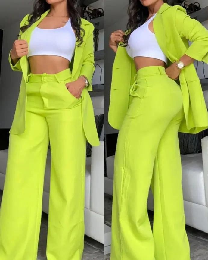 Pure Color Split Sleeve Lapel Suit Straight-leg Pants Suit Women - HEPSIBAH SHOP