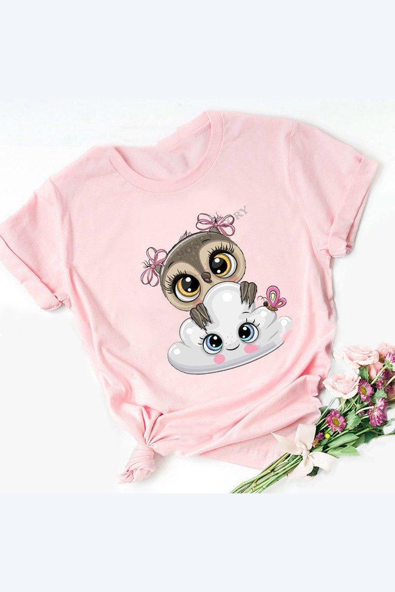 Owl Cute Cartoon Print Short Sleeve - HEPSIBAH SHOP