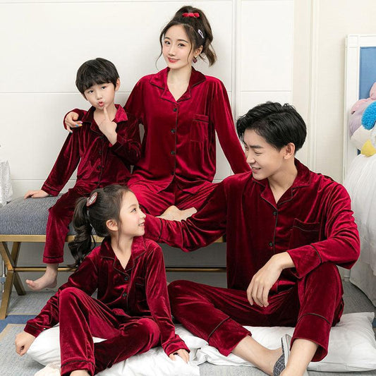 Gold Velvet Simple Solid Color Large Size Parent-child Pajamas - HEPSIBAH SHOP