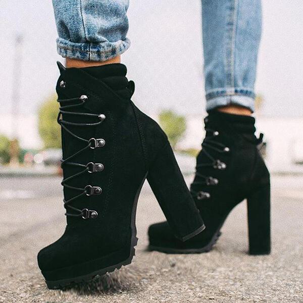 Heeled Boots For Women Round Toe Lace Up - HEPSIBAH SHOP