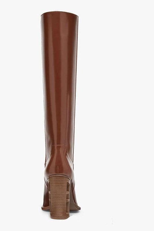 Square Toe Hollow-out Chunky Heel Cowhide Commuter Long Fashion Boots - HEPSIBAH SHOP