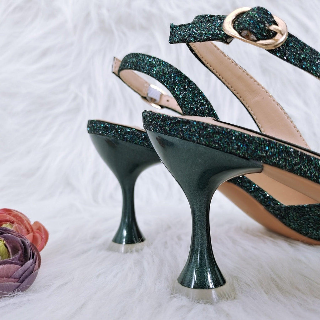 Cross-border Ladies Party Shoes Bag Set Handmade Leaf Decorative Wine Glass Heel - HEPSIBAH SHOP